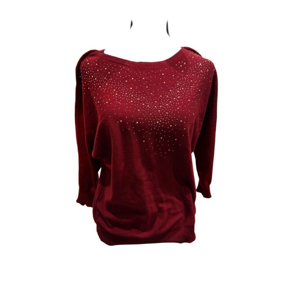 89th + Madison Wine Embellished Lightweight Sweater L